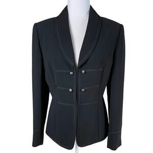 Tahari ASL Size 10 Women's Blazer Jacket Black Lined Minimalist Military Career